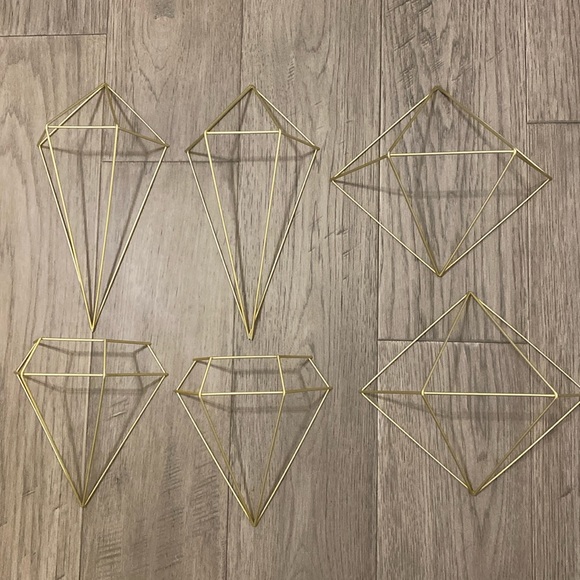 6 pc -large gold tone metal diamond shape wall art / craft projects - Picture 1 of 7